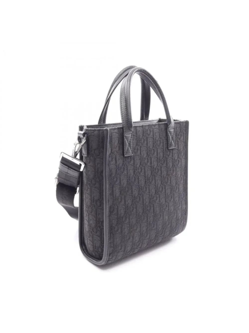 Dior Handbag Safari North South Oblique 2-Way Black Canvas Leather Tote
